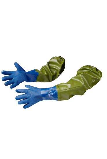 Verlengde blauwe handschoen m/z elastiek  